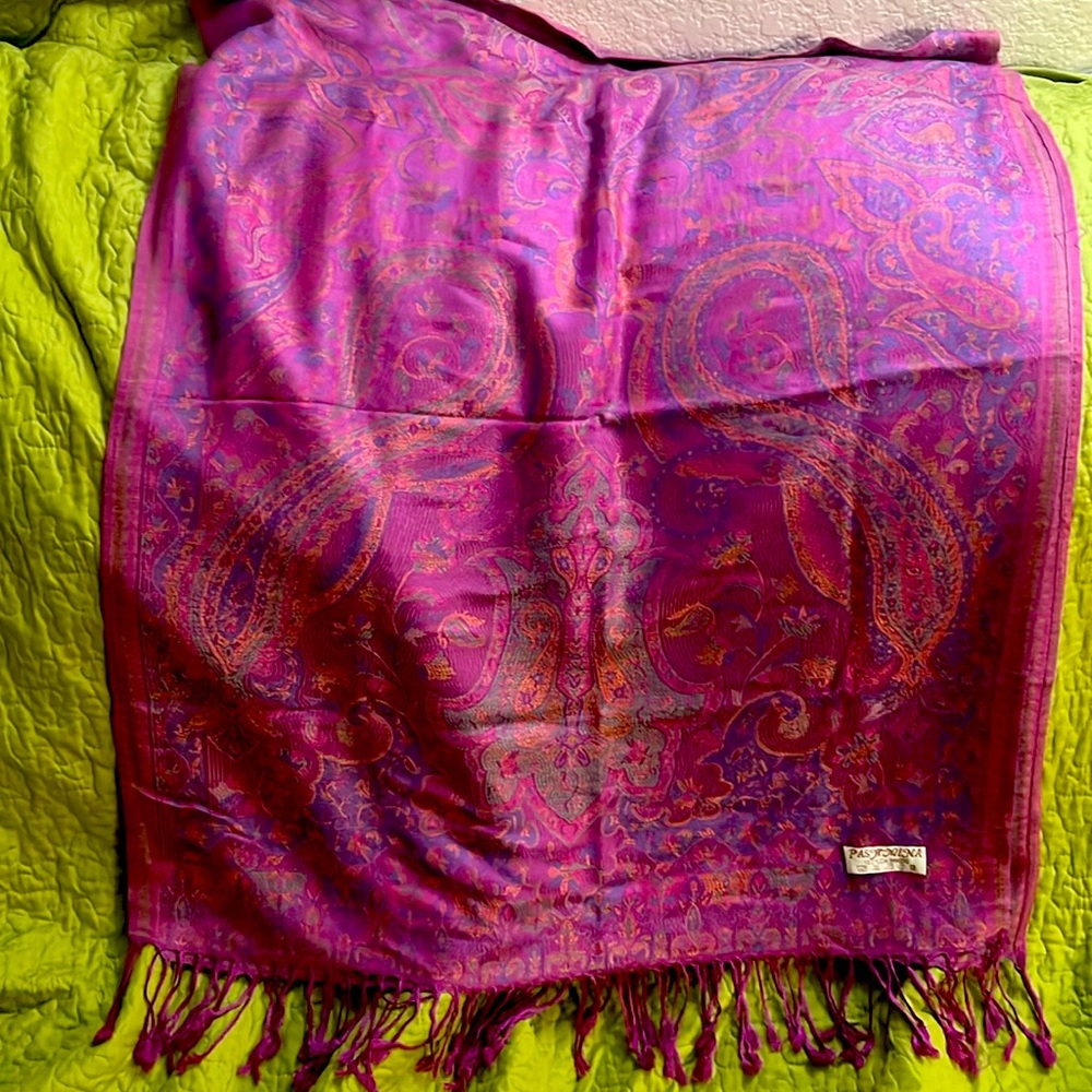🔥HUGE 100% CASHMERE PERSIAN PURPLE PAISLEY WARM COLORS EXCLUSIVE VG SILK